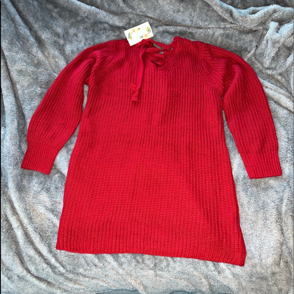 velzera red crisscross tie long sleeve shirt